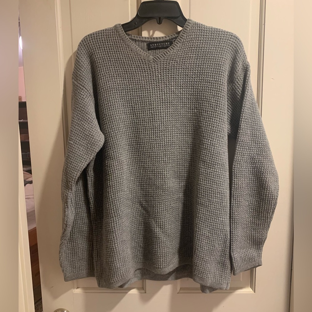 Vintage structure cable knit waffle v neck sweater men’s medium